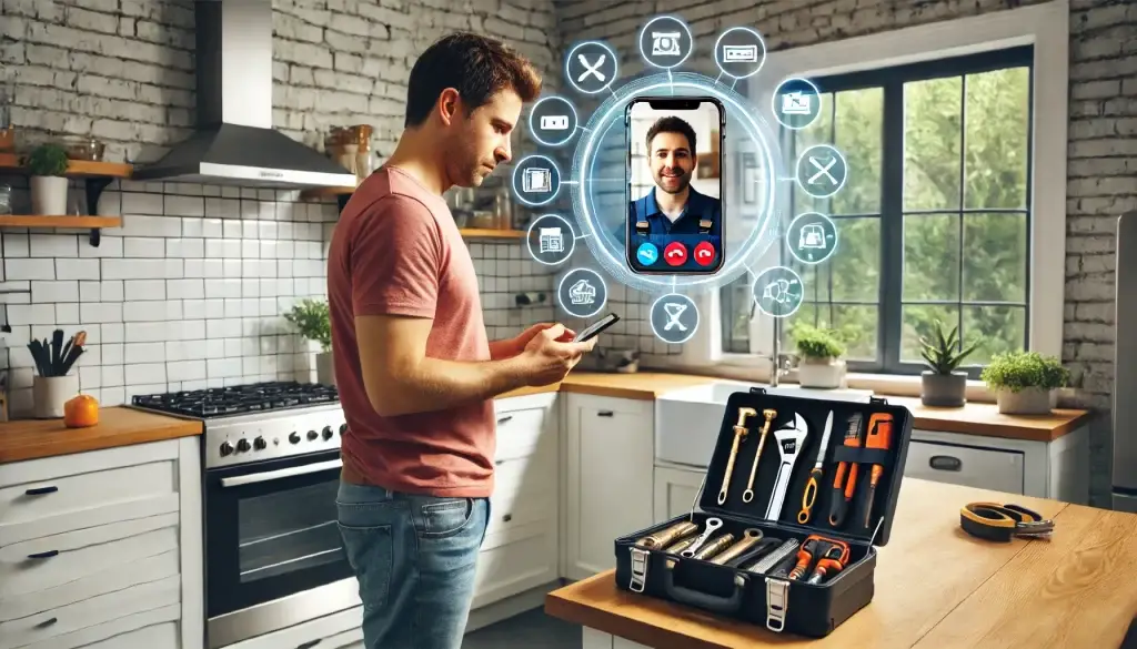 Man in Kitchen with cell phone 1