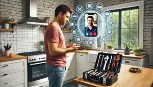 Man in Kitchen with cell phone 1