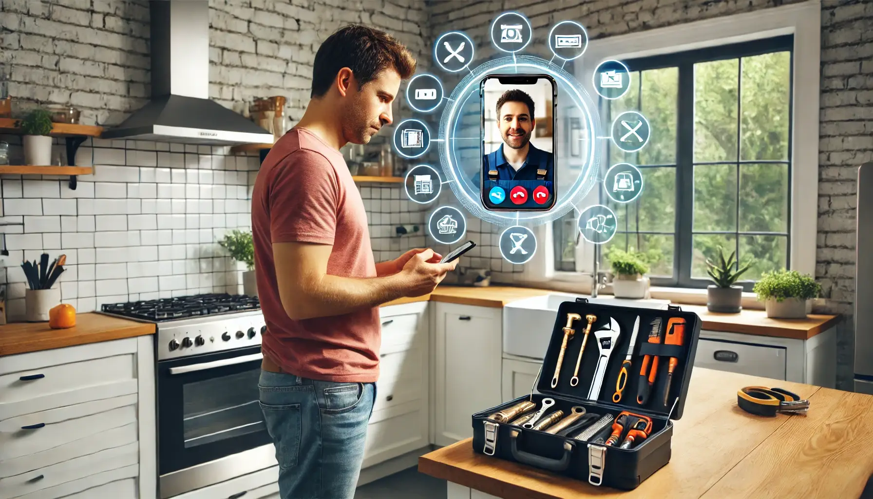 Man in Kitchen with cell phone 1